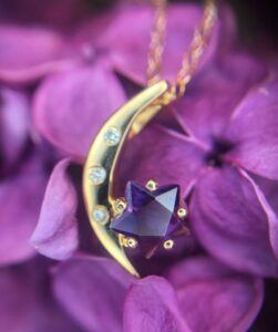 14k yellow gold amethyst and diamond pendant