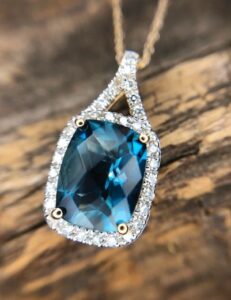 14k yellow gold blue topaz pendant with diamonds 230-01172 $795