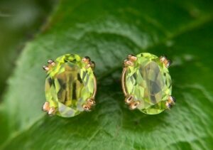 14k yellow gold peridot earrings $345