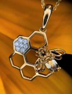 14ky citrine bee and diamond pendant $810