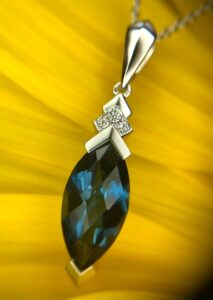 14k white gold london blue topaz pendant with diamonds 230-01228 $1125.00