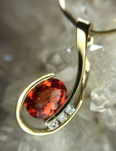 14k yellow gold created padparasha orange sapphire pendant 230-01243 $945