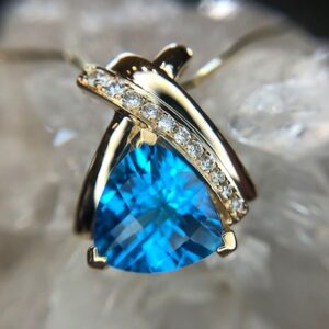 14k yellow gold blue topaz pendant with diamonds 230-01246 $1050