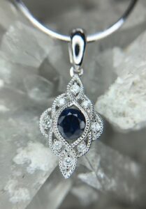 14k white gold sapphire and diamond pendant 230-01238