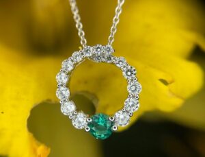 14k white gold emerald and diamond pendant 230-01175 $1852