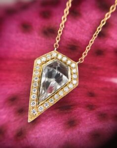 14k yellow gold white topaz necklace with diamonds 230-01113 $960