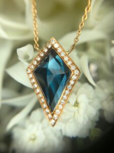 14k rose gold london blue topaz and diamond necklace 230-01114 $1585