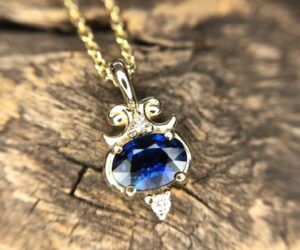 yellow gold sapphire and diamond pendant