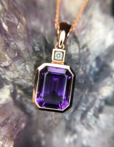 14k rose gold amethyst and diamond pendant with chain $1035